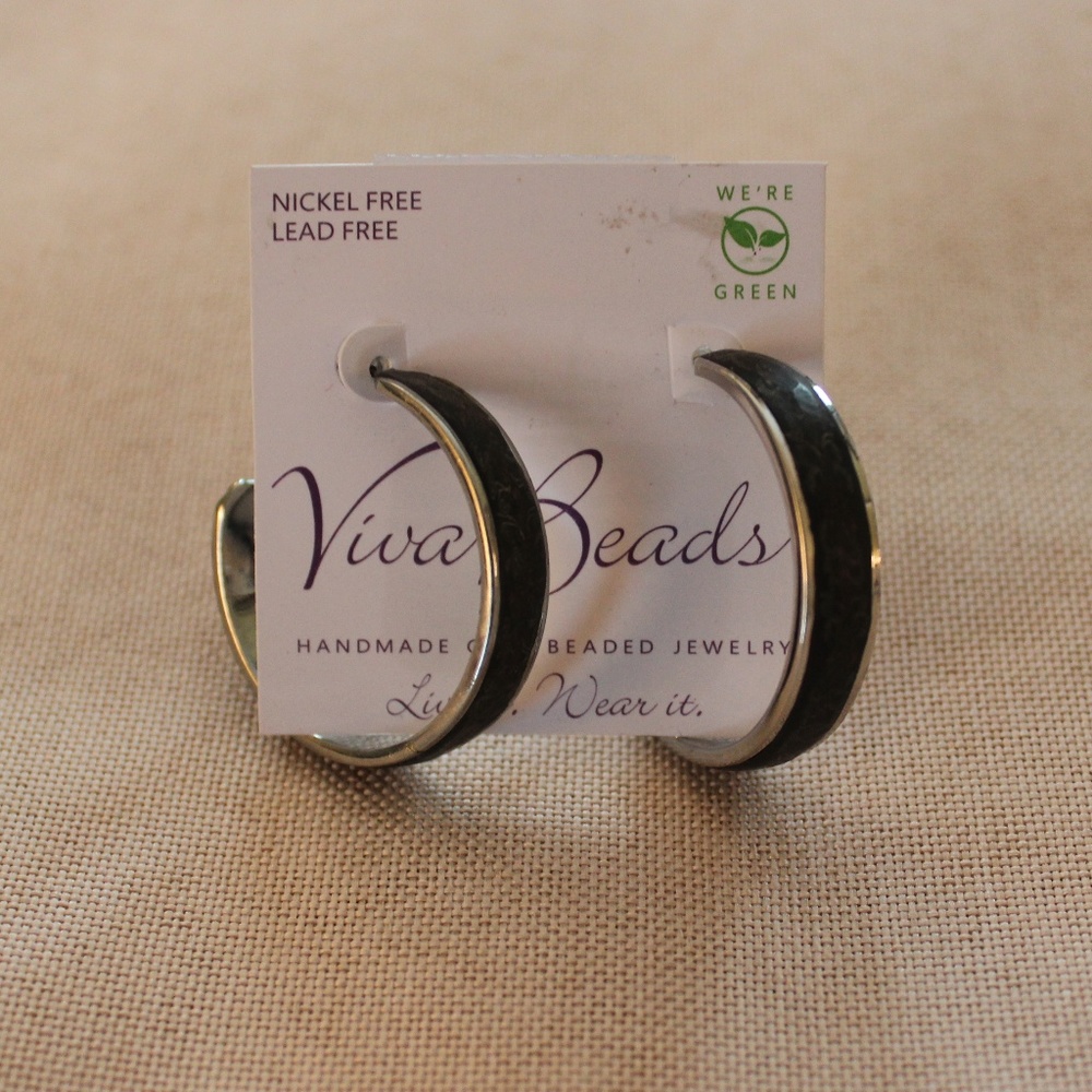 Gray and Silver Hoop Earrings by Viva Beads